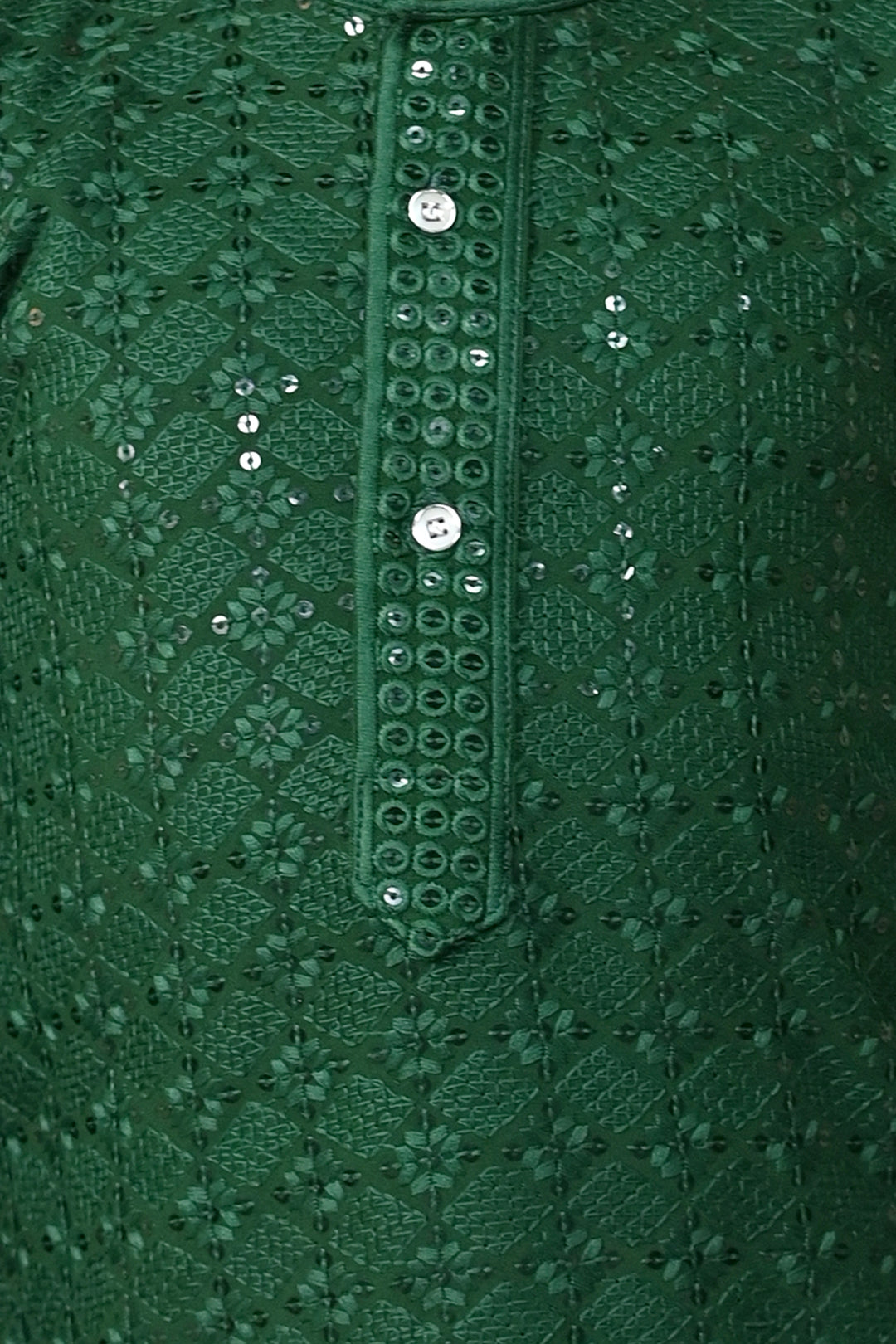 Boys Rayon Chikankari Embroidery Sequinned Kurta Pajama Set - Green | SHOBITAM