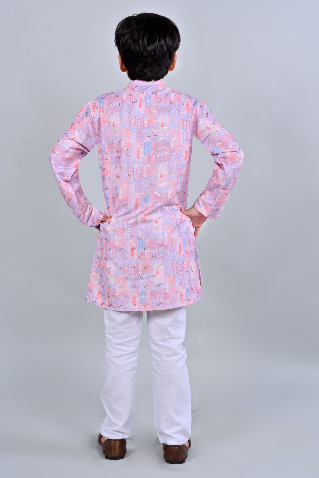 Boys Rayon Digital HD Print Sequined Kurta Pajama Set - Blush Pink | SHOBITAM
