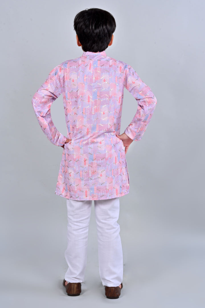Boys Rayon Digital HD Print Sequined Kurta Pajama Set - Blush Pink | SHOBITAM