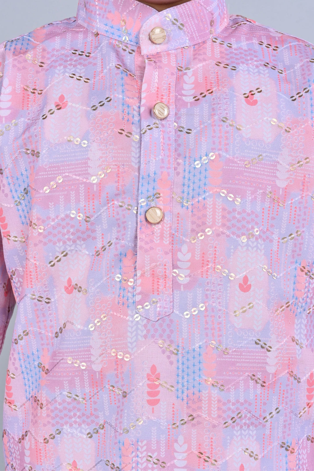 Boys Rayon Digital HD Print Sequined Kurta Pajama Set - Blush Pink | SHOBITAM