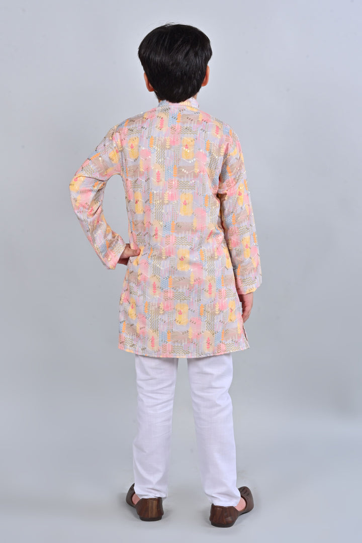 Boys Rayon Digital HD Print Sequined Kurta Pajama Set - Multicolor | SHOBITAM