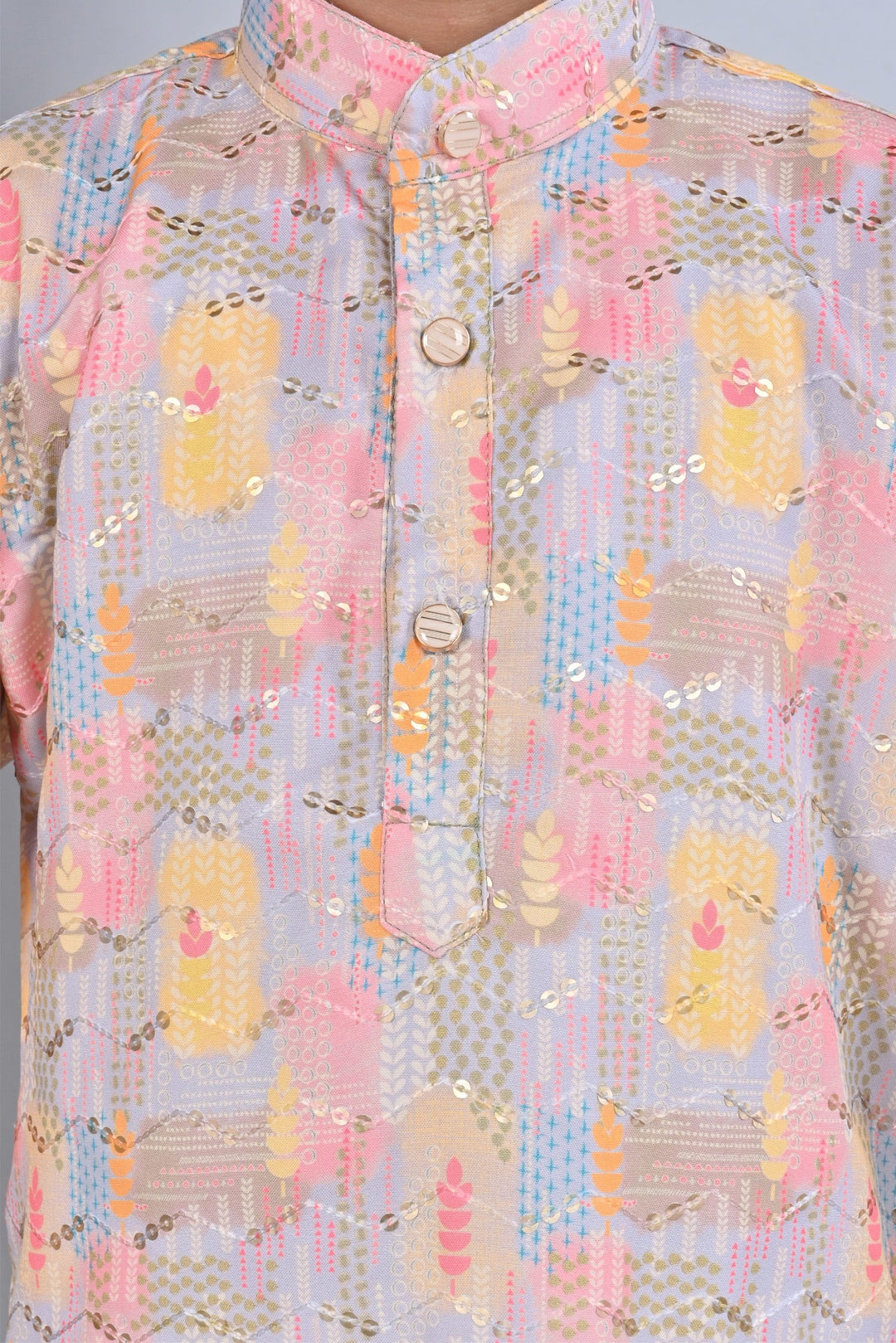 Boys Rayon Digital HD Print Sequined Kurta Pajama Set - Multicolor | SHOBITAM