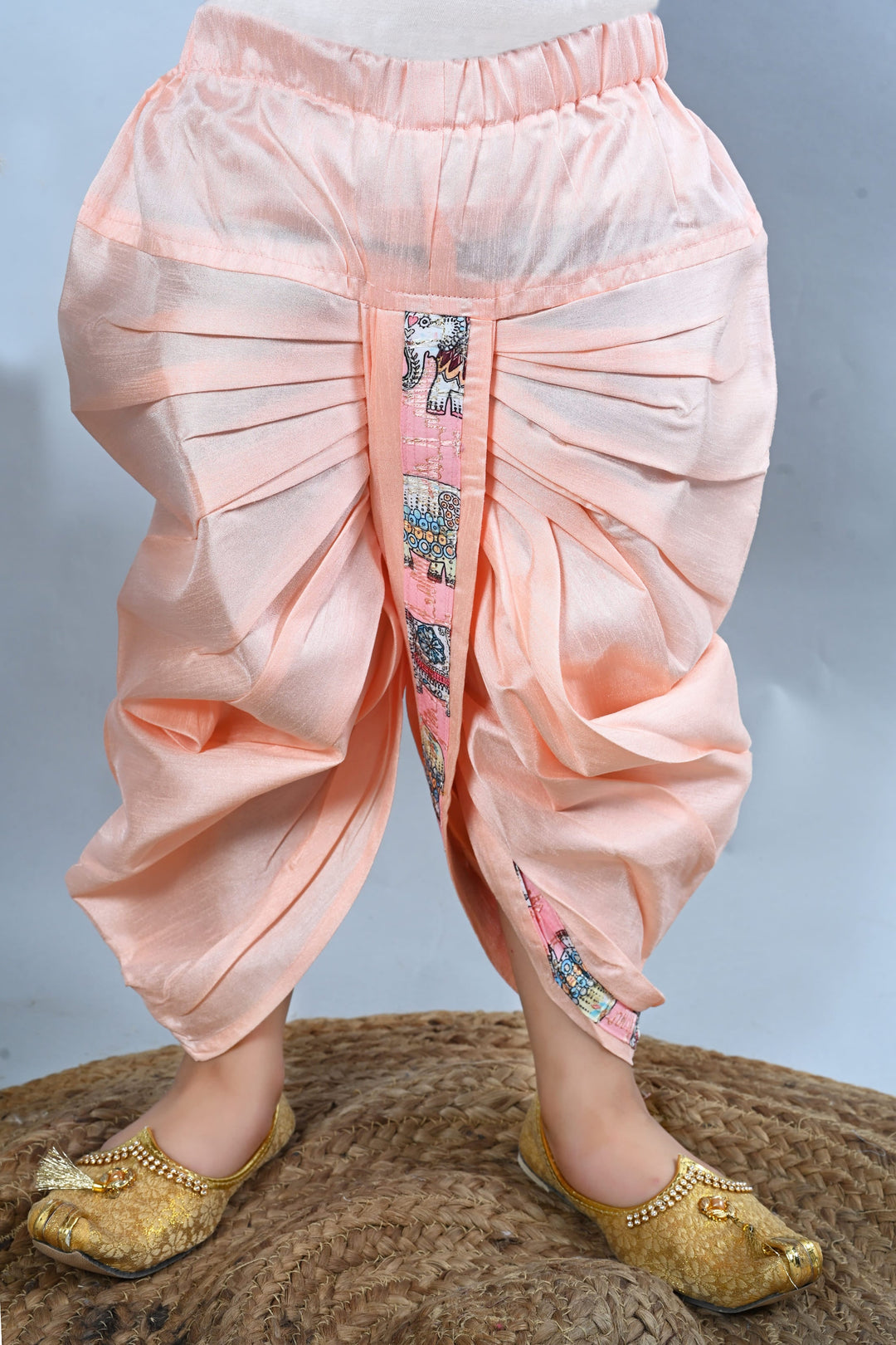 Boys Cotton Silk Crochet Animal Printed Kurta & Dhoti Set - Baby Pink | SHOBITAM