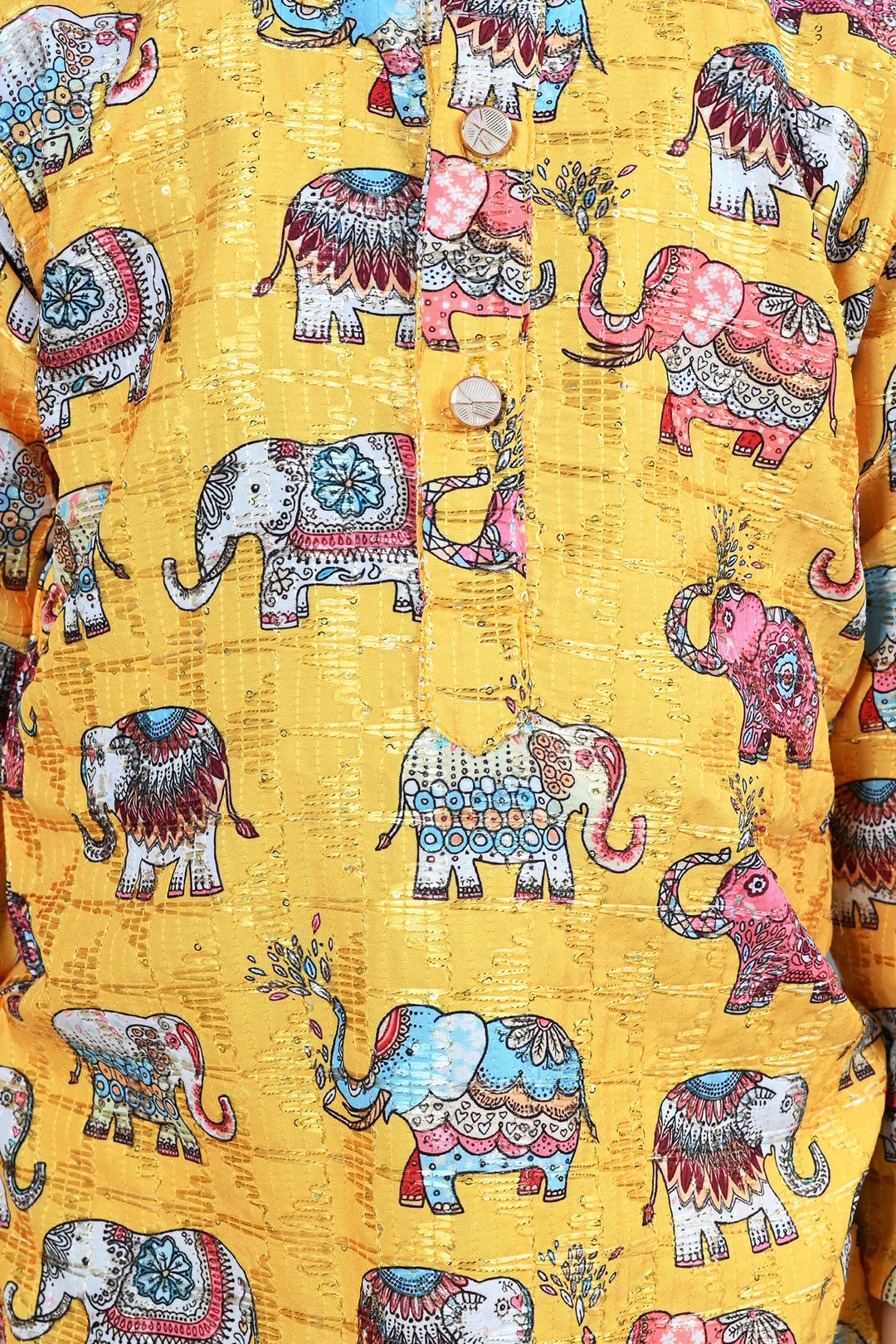 Boys Cotton Silk Crochet Animal Printed Kurta & Dhoti Set - Yellow | SHOBITAM