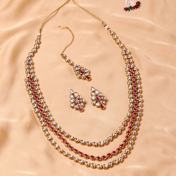 Premium Kundan Elegance Gold Plated Necklace Set | SHOBITAM