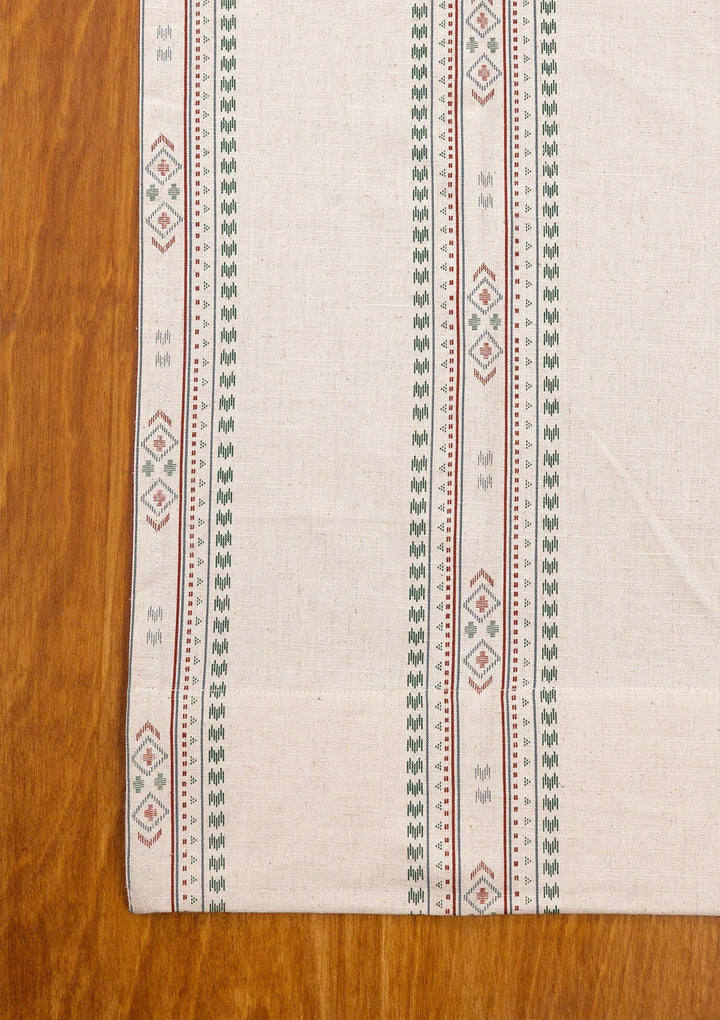 Kalai Linen Cotton Printed Green and Red Table Cloth | SHOBITAM