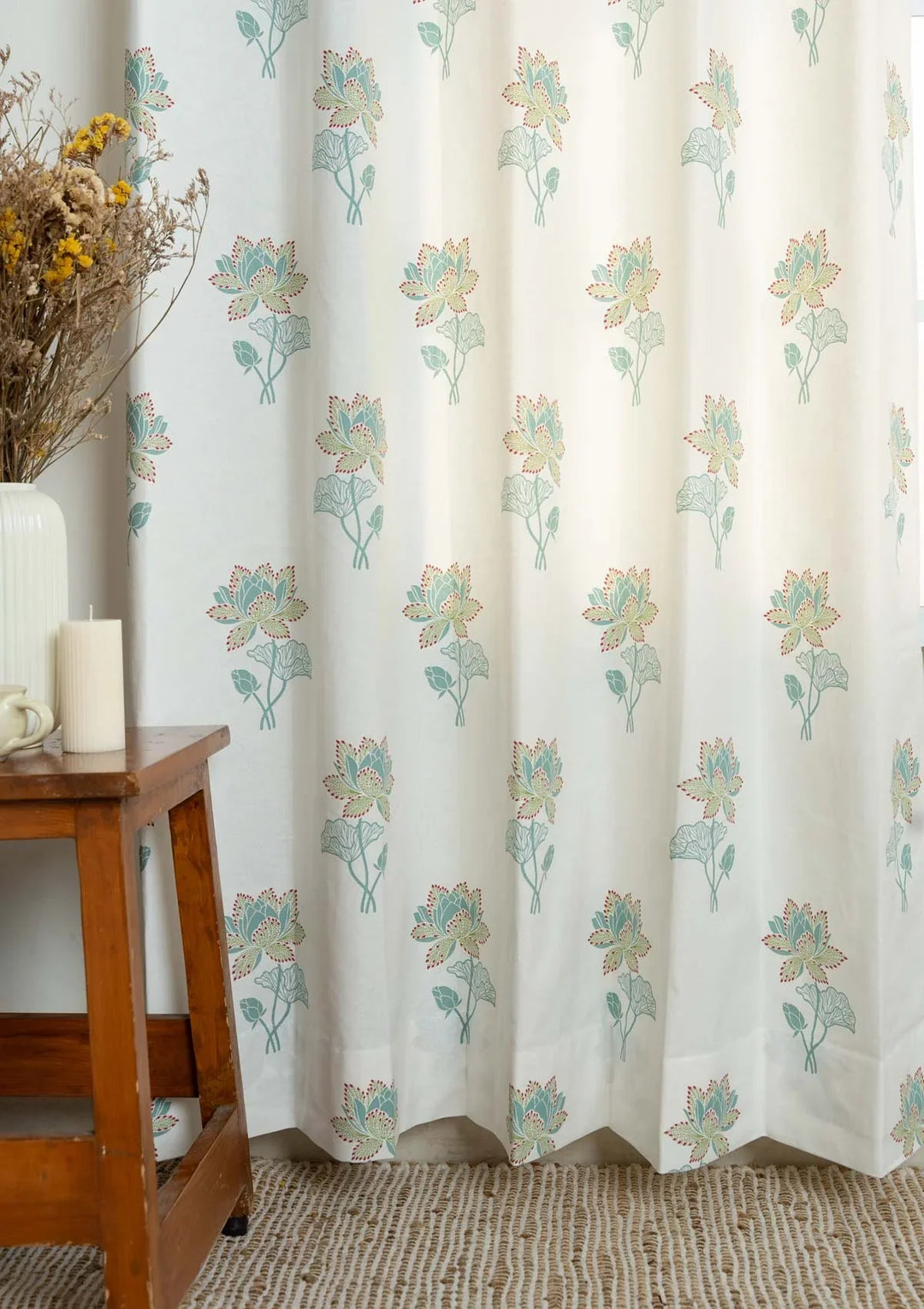 Padma Floral Printed 100% Cotton Curtain - Customizable for size, lining and headers