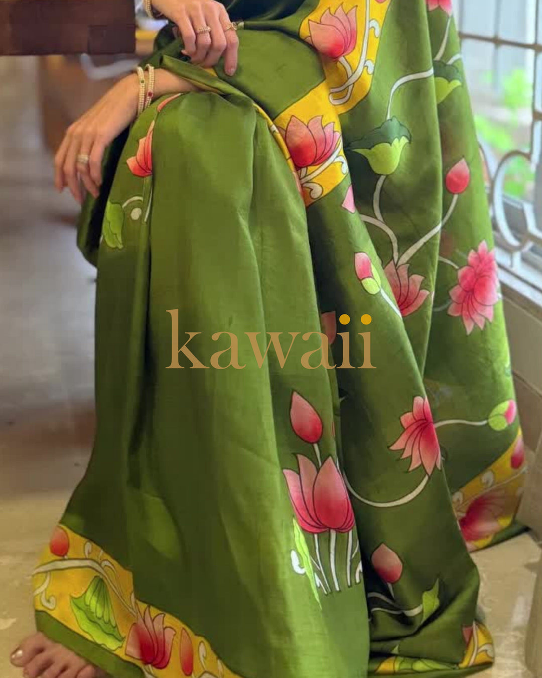 Noor Pichwai Mehendi Green Saree in Pure Silk  | SILK MARK CERTIFIED | SHOBITAM
