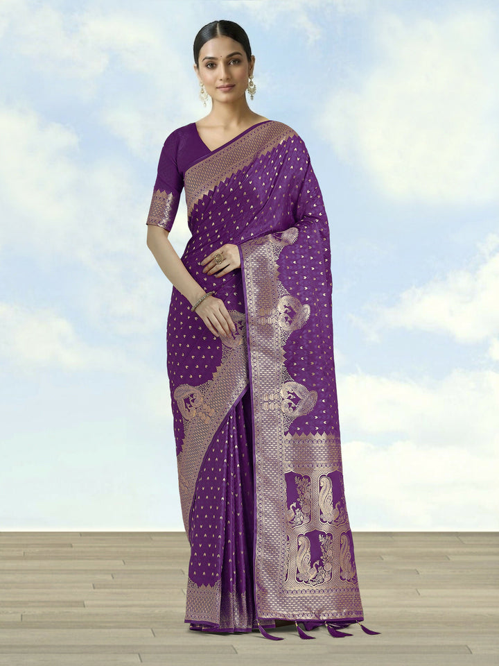 Purple Woven Banarasi Satin Silk Saree |SHOBITAM