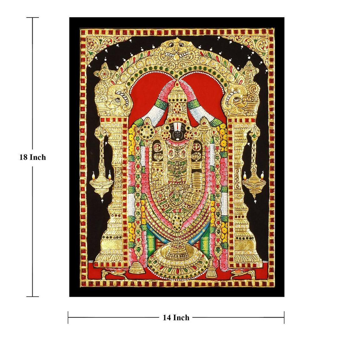 14*18 Authentic TANJORE PAINTING BALAJI With 22 Ct gold Foil and Jaipur Gemstones Unframed | SHOBITAM