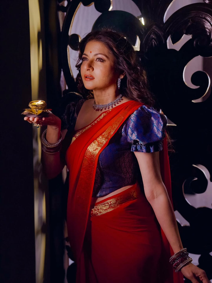 Bhagyashree Banarasi Brocade Corset Blouse with Puff Sleeves ,  Made to Order, Customizable