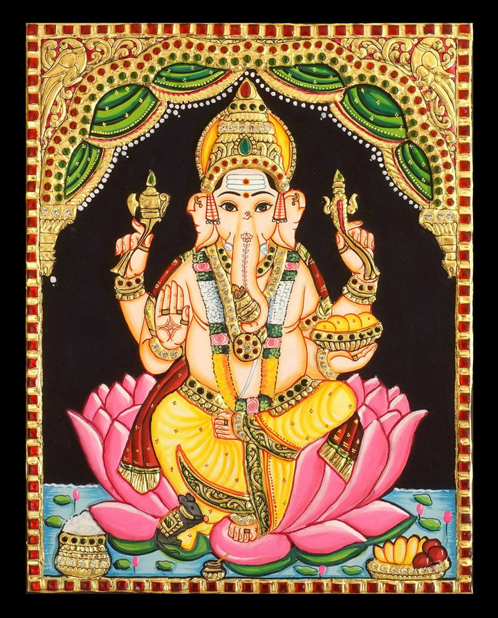 TANJORE PAINTING LOTUS GANESHA 15*12 | SHOBITAM