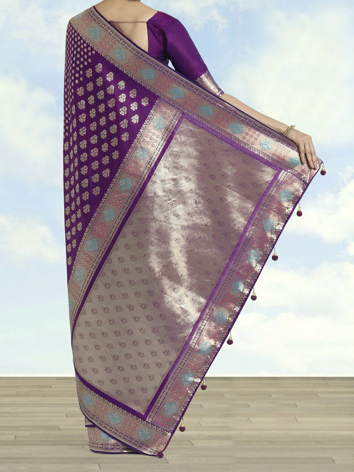 Purple Colour Banarasi Silk Zari Weaving Saree | SHOBITAM