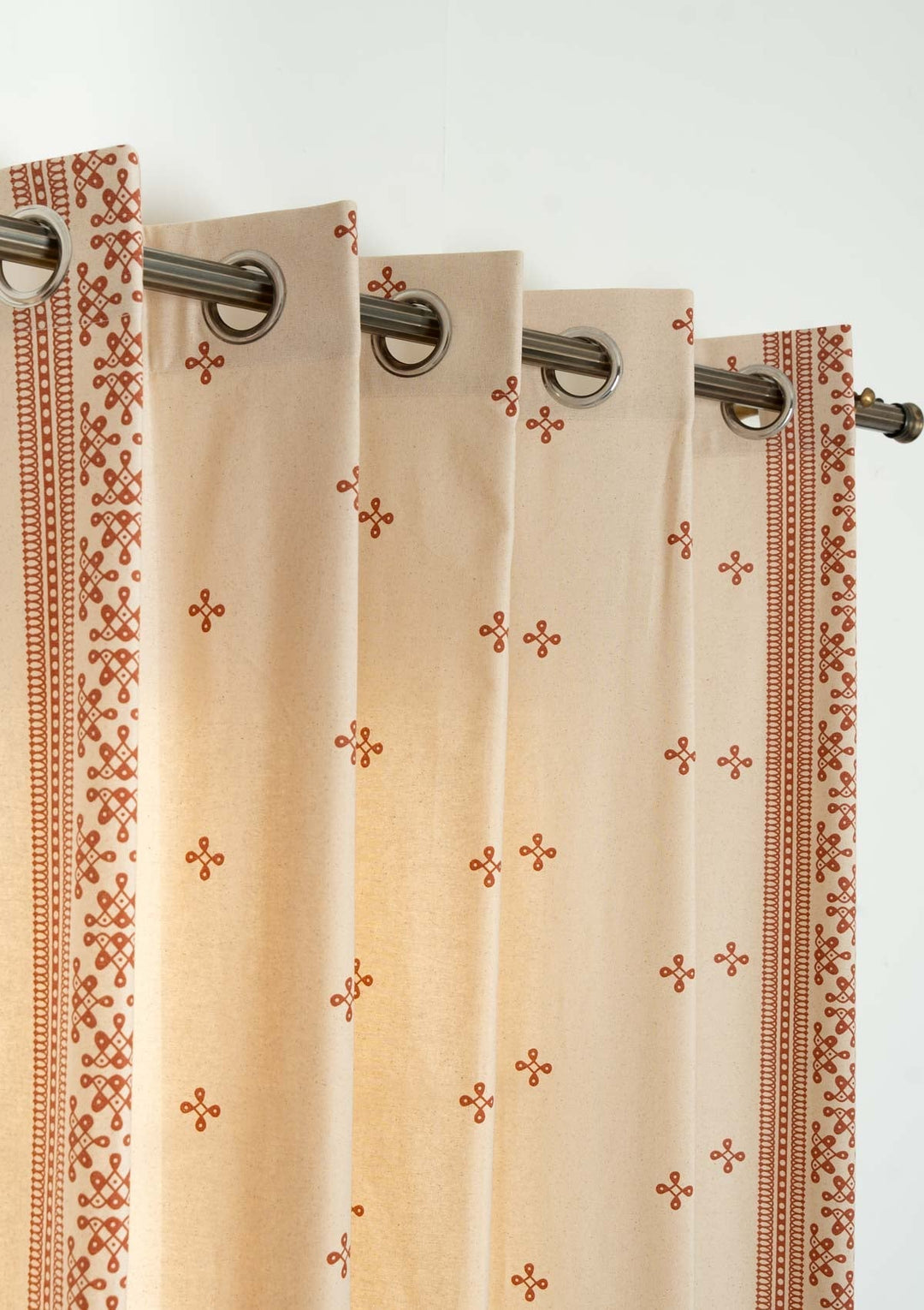 Kolam minimal Printed 100% Cotton Curtain for Living Room and Bedroom - Brick red - Single Piece | SHOBITAM