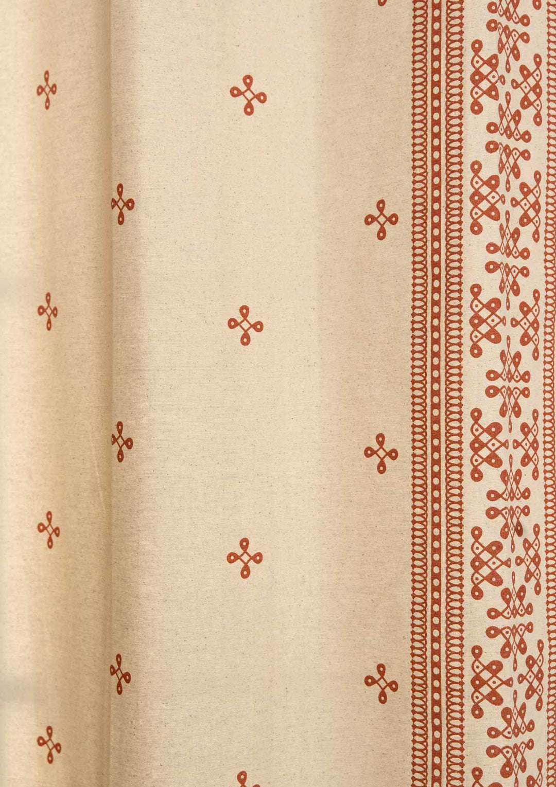 Kolam minimal Printed 100% Cotton Curtain for Living Room and Bedroom - Brick red - Single Piece | SHOBITAM