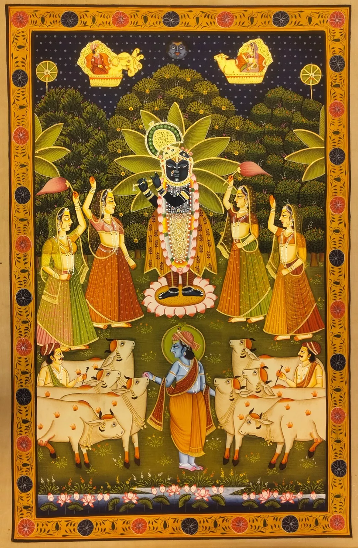 2x3 feet Authentic Jaipur Painting SHREENATH JI as GAU CHARAK  | SHOBITAM