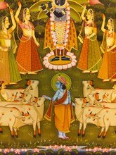 2x3 feet Authentic Jaipur Painting SHREENATH JI as GAU CHARAK  | SHOBITAM