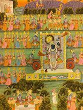 3x4 feet Authentic Jaipur Painting Shreenath ji and Gopi Raas  | SHOBITAM