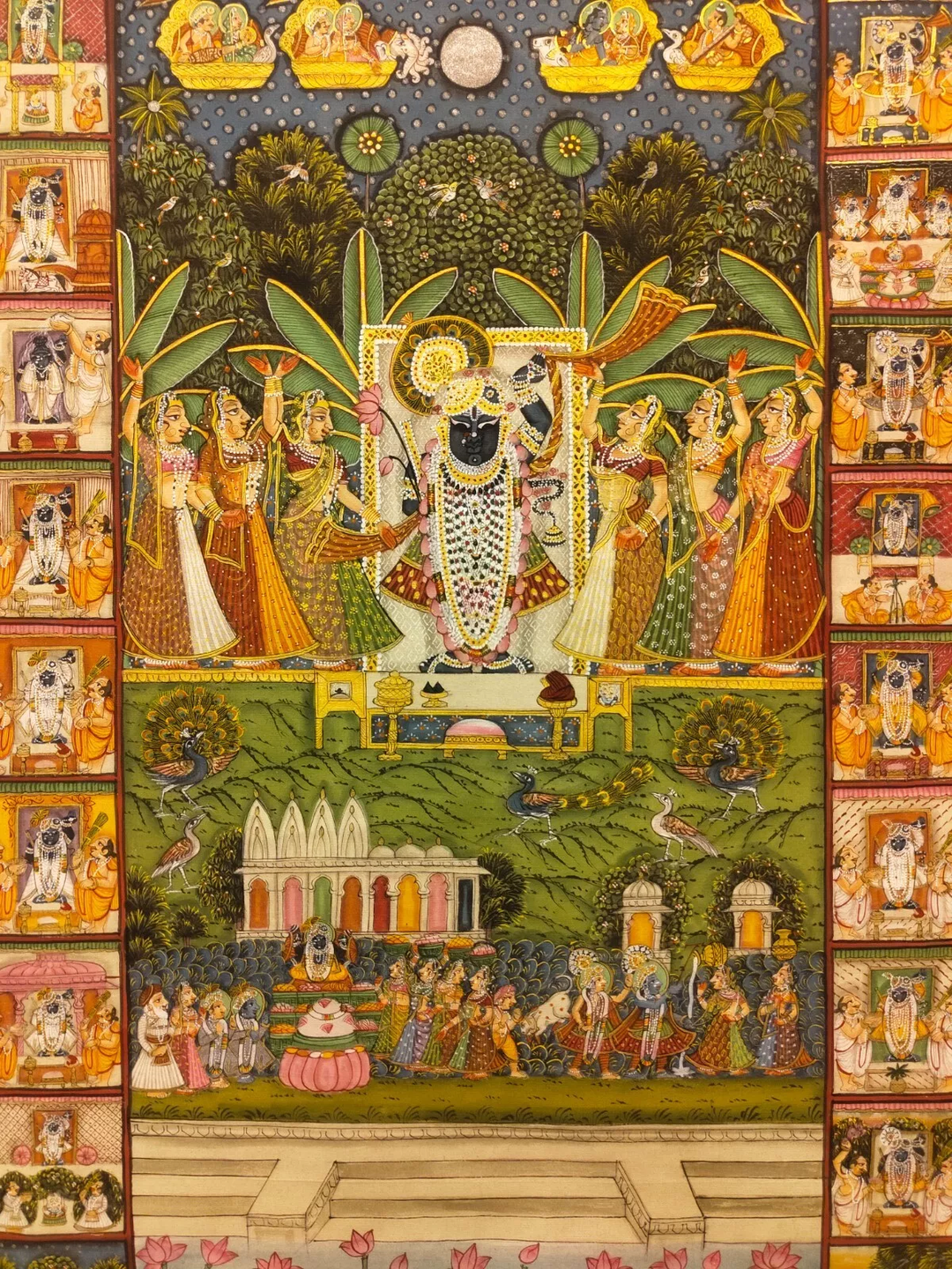 5x3 feet Authentic Jaipur Painting Shreenath ji Vibhin Roop  | SHOBITAM