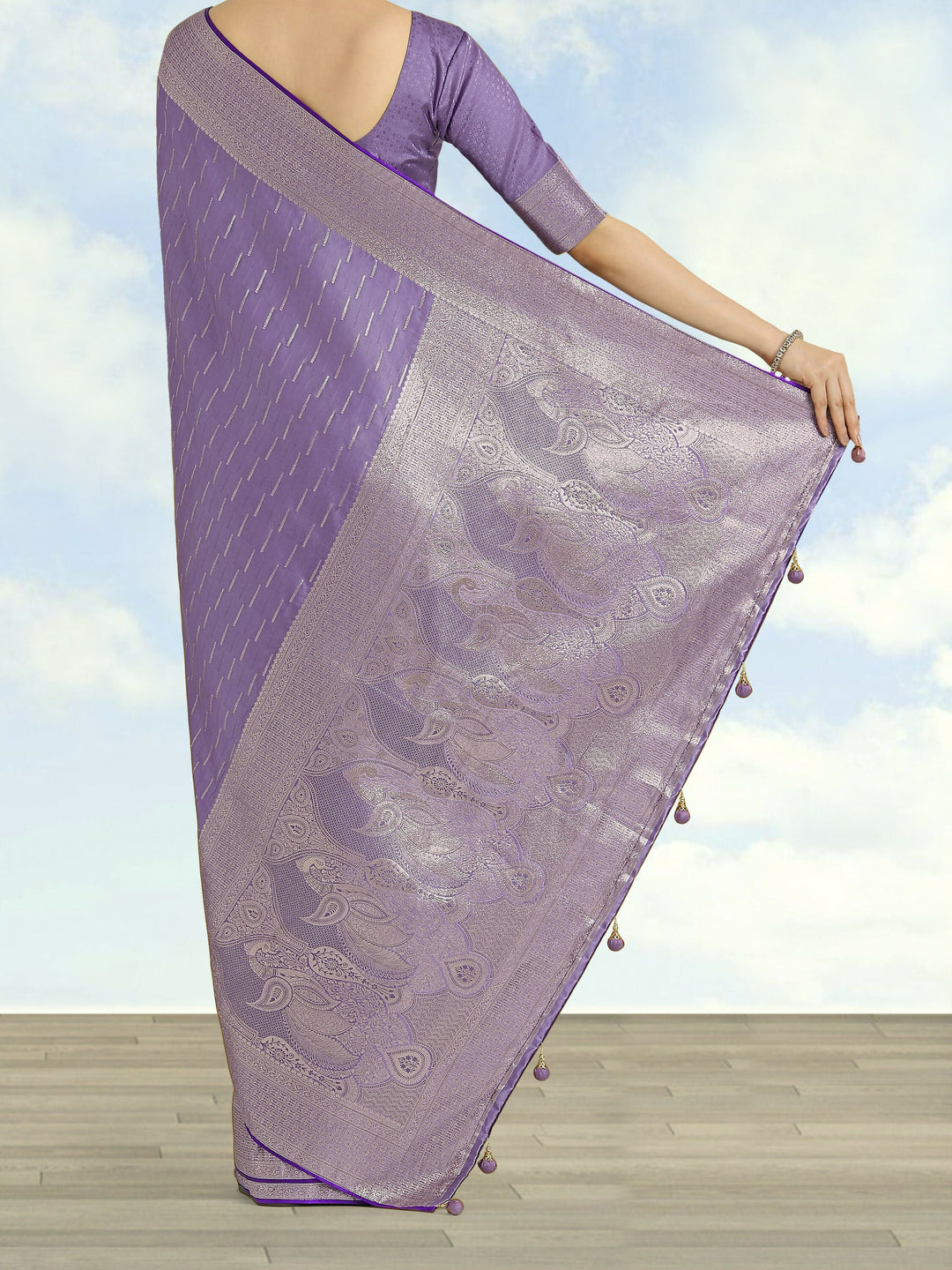 Dusty Lavender Weaving Banarasi Satin Silk Saree |SHOBITAM