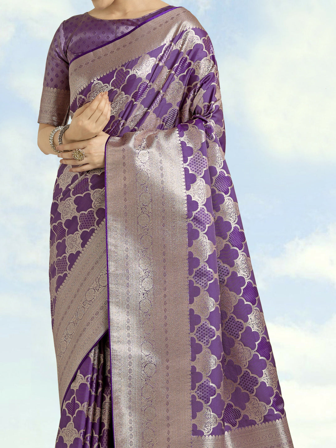 Purple Banarasi Satin Silk Saree