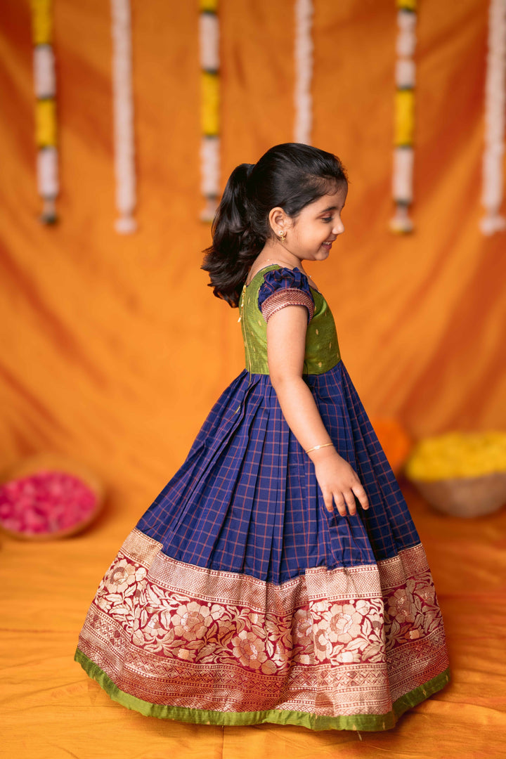 Aditi Navy Blue Checks Frock Mini | Made To Order