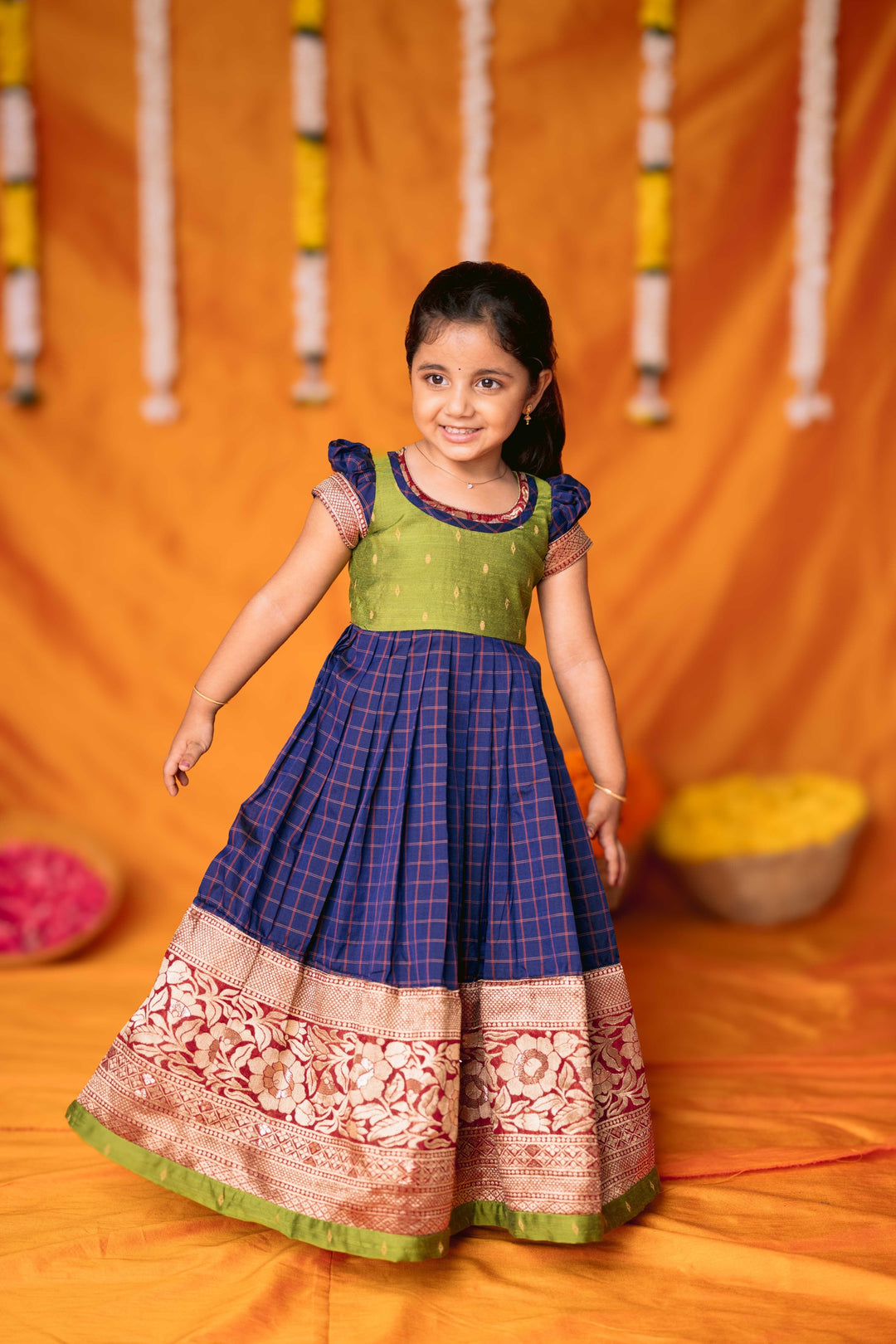 Aditi Navy Blue Checks Frock Mini | Made To Order