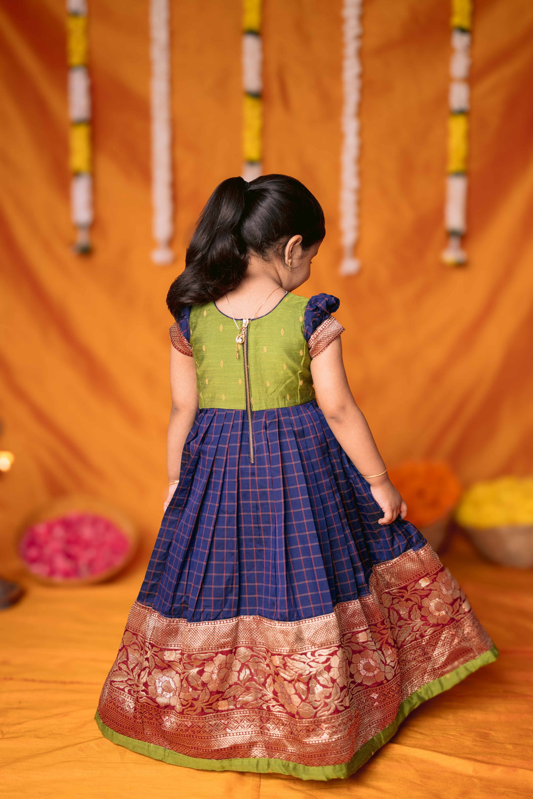 Aditi Navy Blue Checks Frock Mini | Made To Order