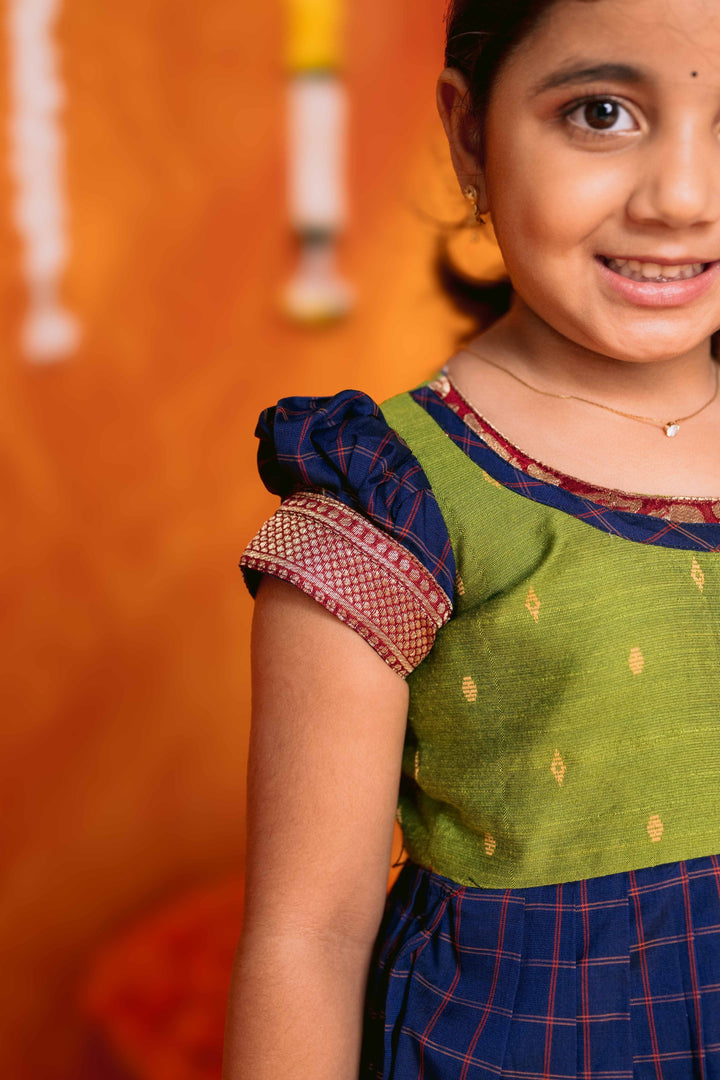 Aditi Navy Blue Checks Frock Mini | Made To Order