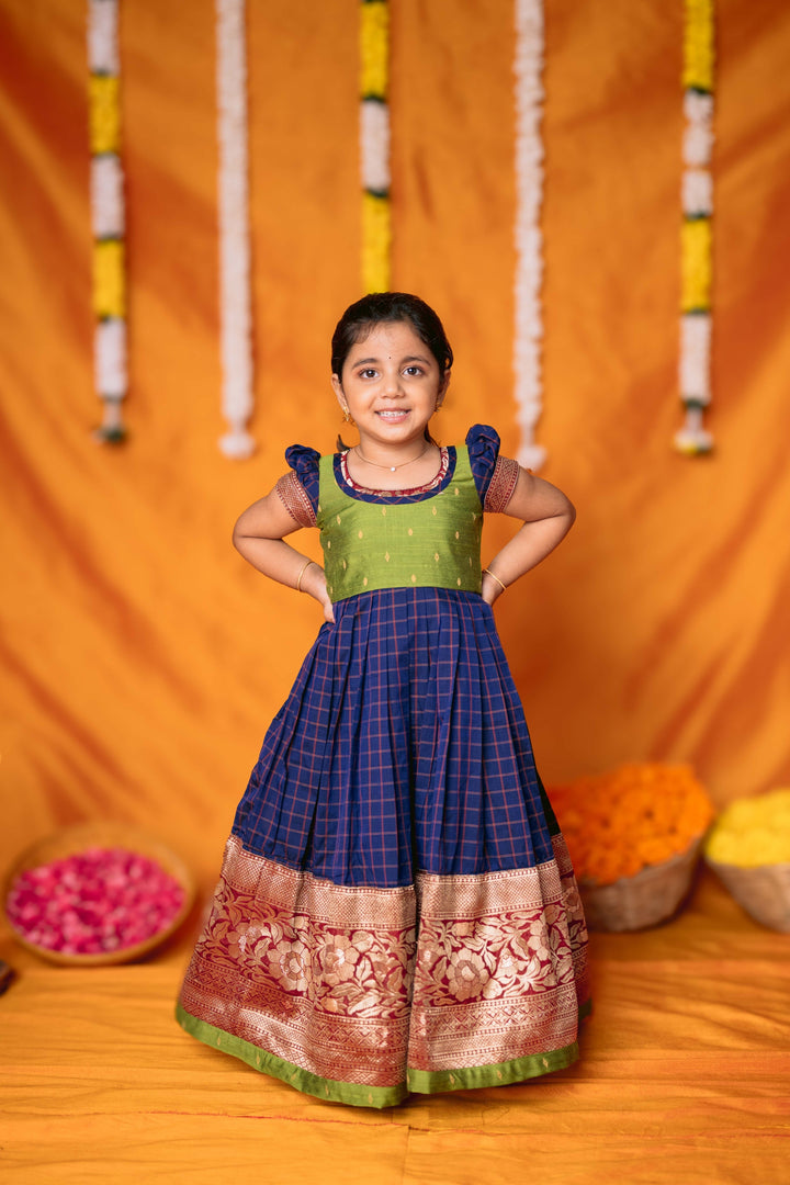 Aditi Navy Blue Checks Frock Mini | Made To Order