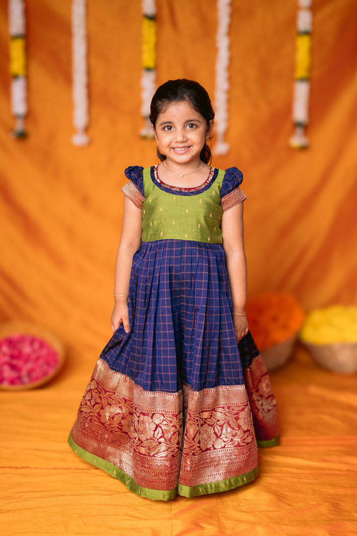 Aditi Navy Blue Checks Frock Mini | Made To Order