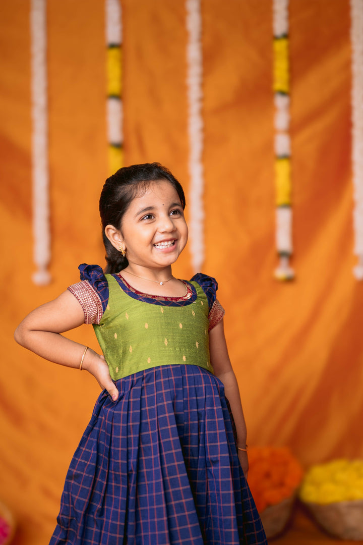 Aditi Navy Blue Checks Frock Mini | Made To Order