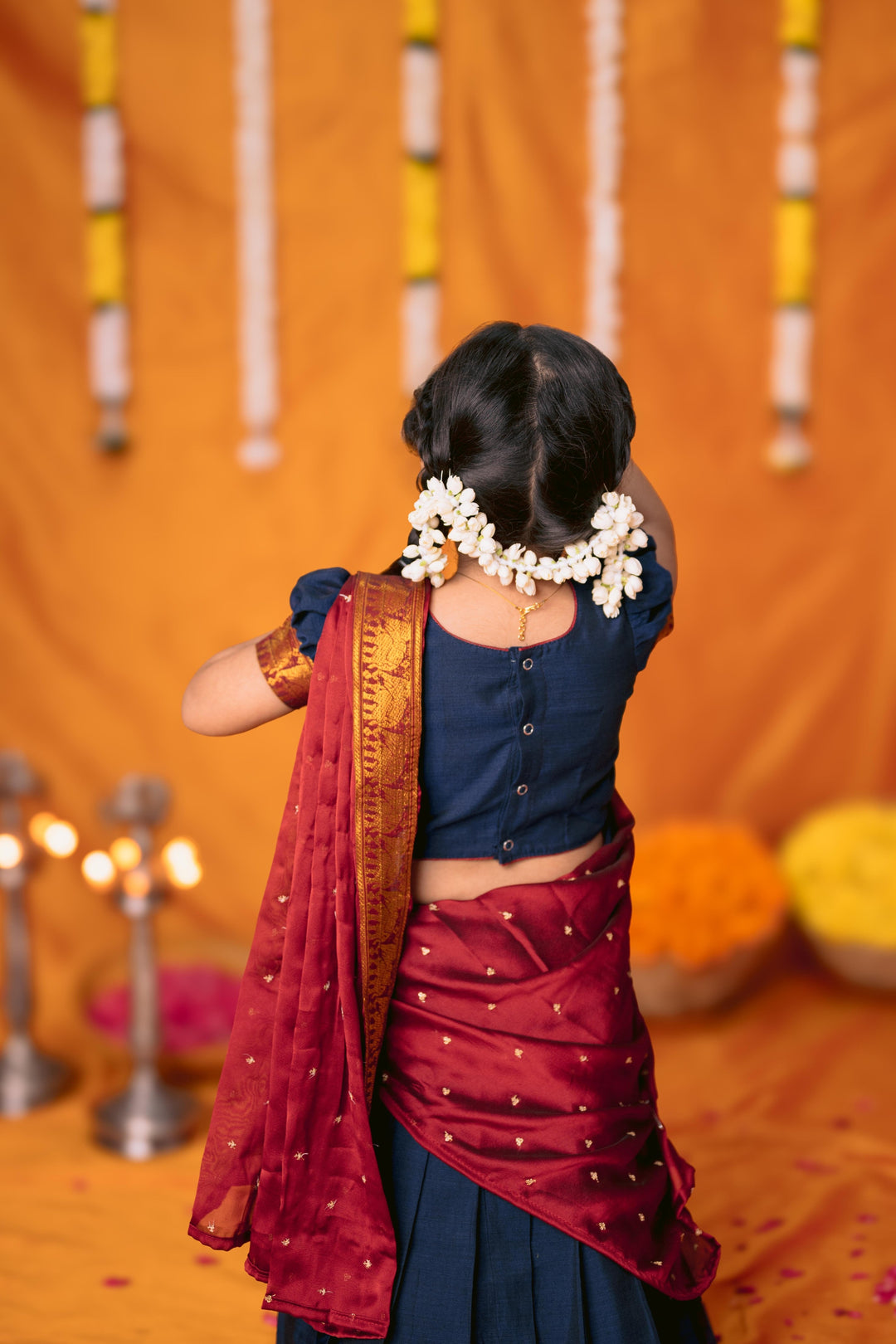 Ezhili Navy Handloom Half Saree Mini | Made To Order