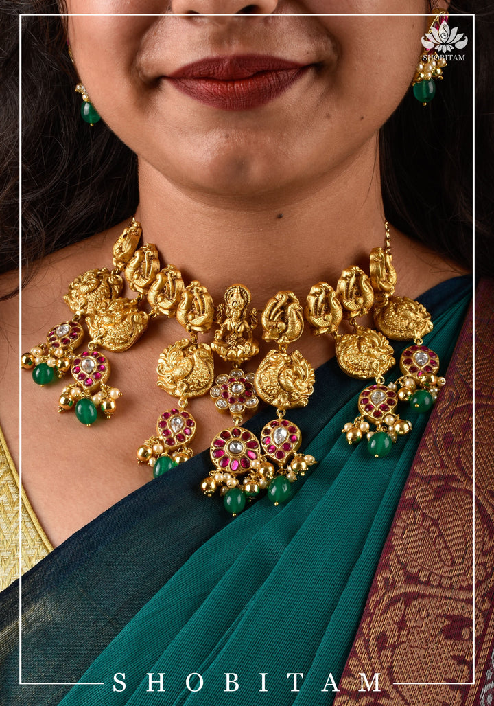 Three Layer Nagas Necklace Set with Kemp Stones | Shobitam Jewelry