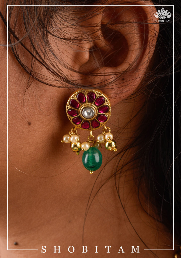 Three Layer Nagas Necklace Set with Kemp Stones | Shobitam Jewelry