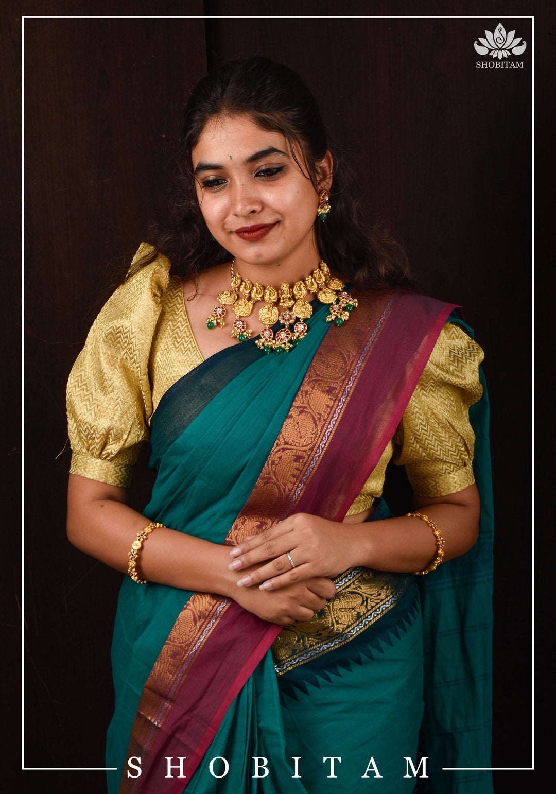 Three Layer Nagas Necklace Set with Kemp Stones | Shobitam Jewelry