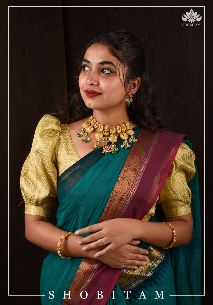 Three Layer Nagas Necklace Set with Kemp Stones | Shobitam Jewelry