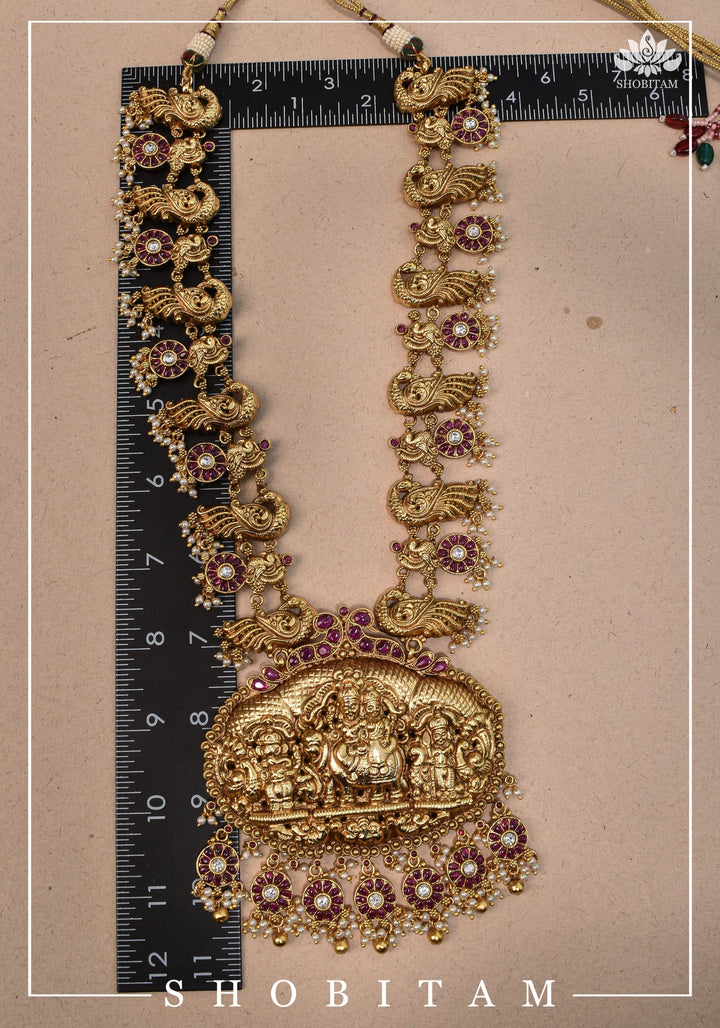 Shiva Family Nagas work Long Necklace Set in Antique Finish | Shobitam Jewelry