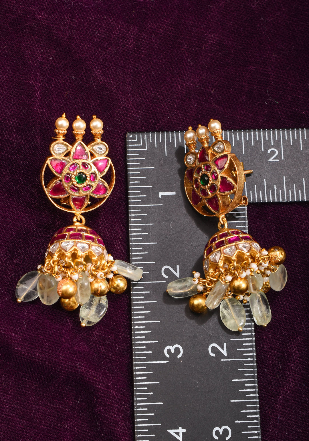 Ahmedabadi Jadau Jhumka earrings in Antique gold tone  2.6"