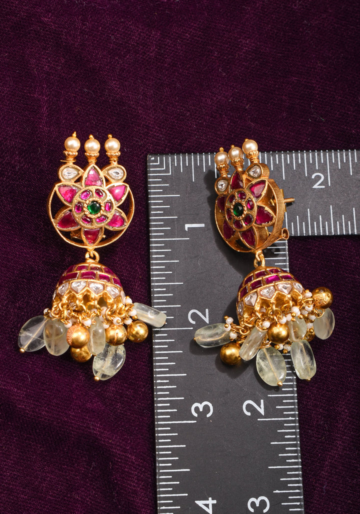 Ahmedabadi Jadau Jhumka earrings in Antique gold tone  2.6"