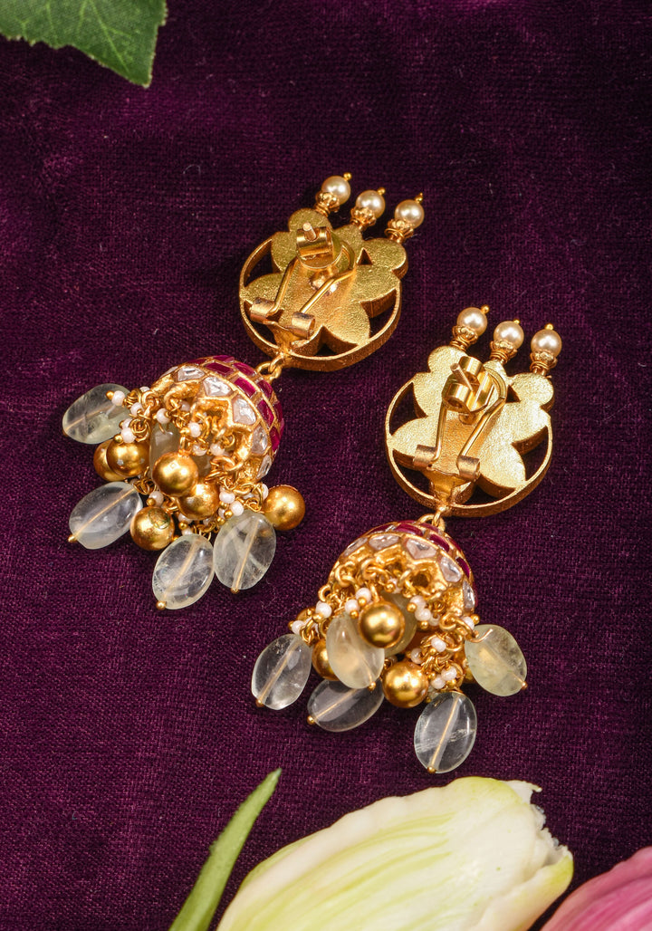 Ahmedabadi Jadau Jhumka earrings in Antique gold tone  2.6"