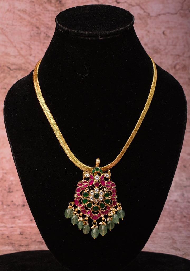 Ahmedabadi Kundan twin Peacock neck chain with dangling pearls | Shobitam Jewelry