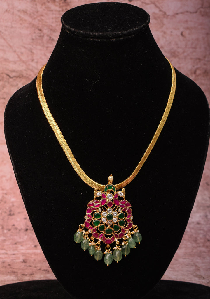 Ahmedabadi Kundan twin Peacock neck chain with dangling pearls | Shobitam Jewelry