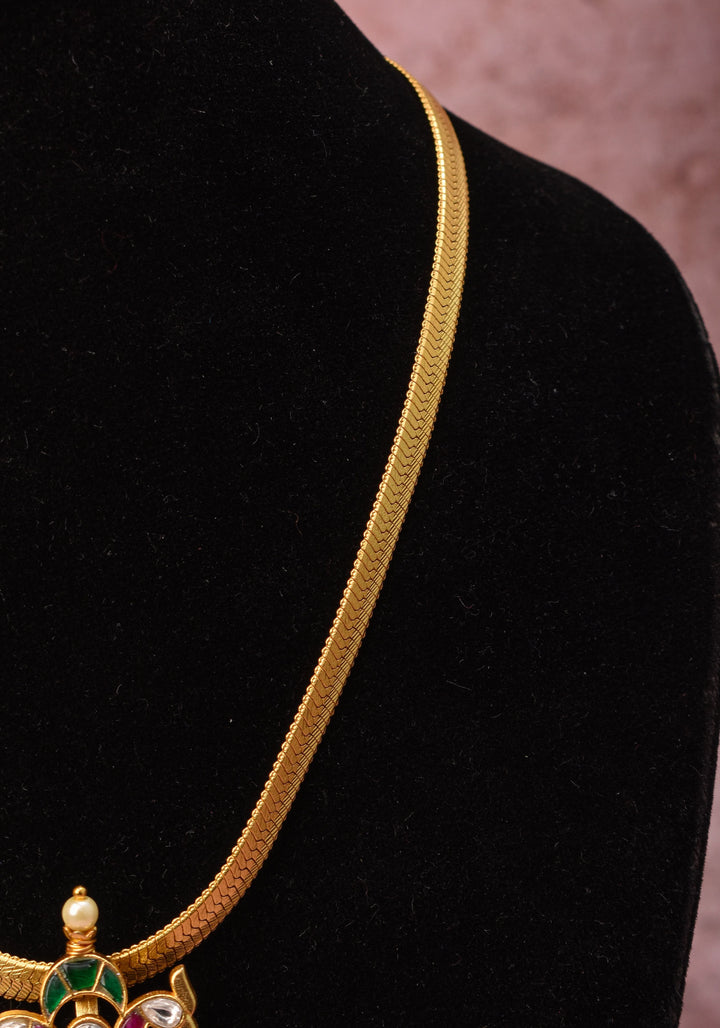 Ahmedabadi Kundan twin Peacock neck chain with dangling pearls | Shobitam Jewelry