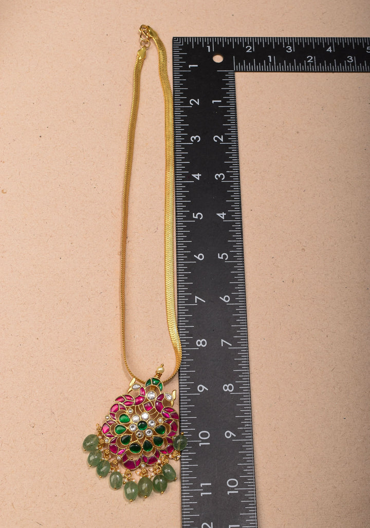 Ahmedabadi Kundan twin Peacock neck chain with dangling pearls | Shobitam Jewelry