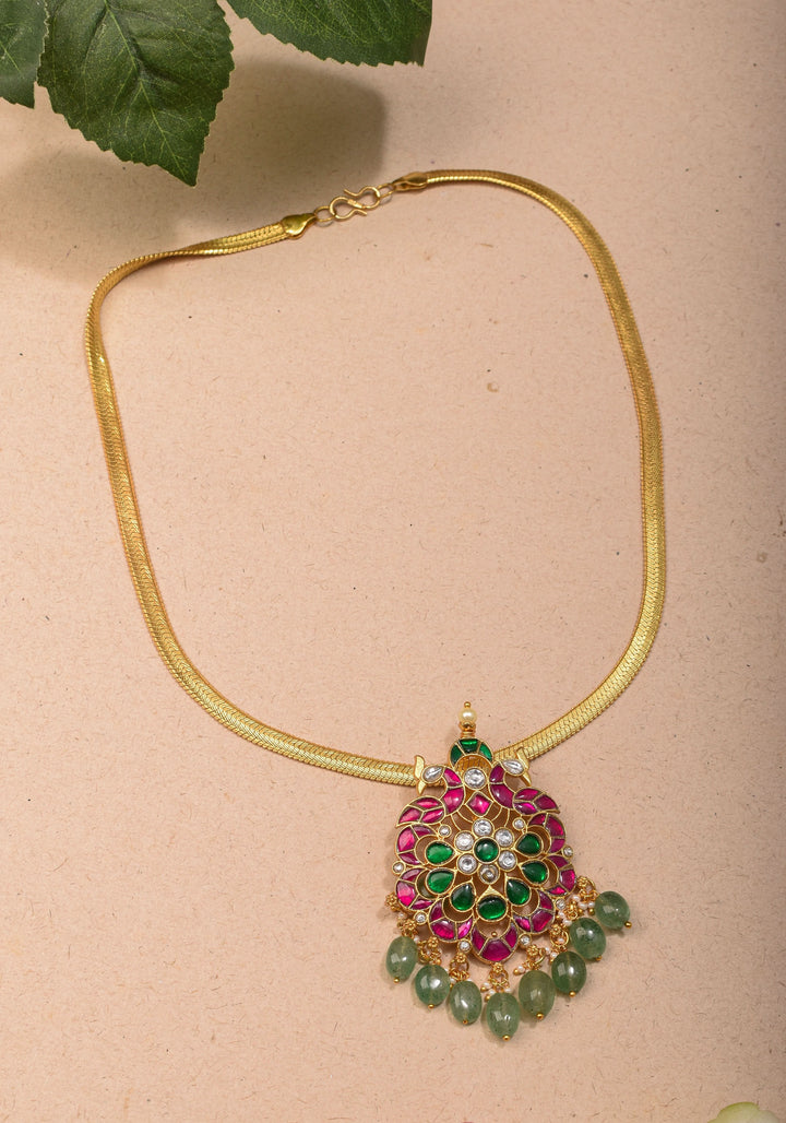 Ahmedabadi Kundan twin Peacock neck chain with dangling pearls | Shobitam Jewelry