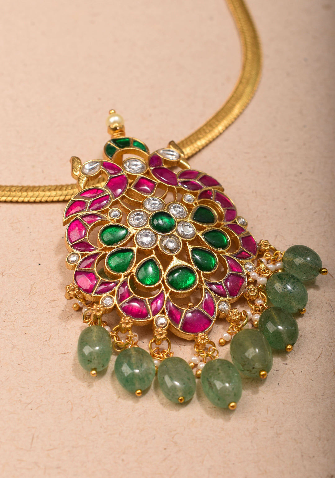Ahmedabadi Kundan twin Peacock neck chain with dangling pearls | Shobitam Jewelry