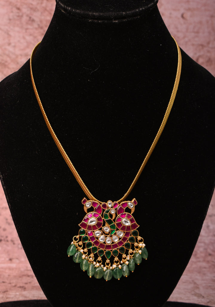 Peacock Pendant Necklace in Minimalistic design with Braided Chain | Shobitam Jewelry