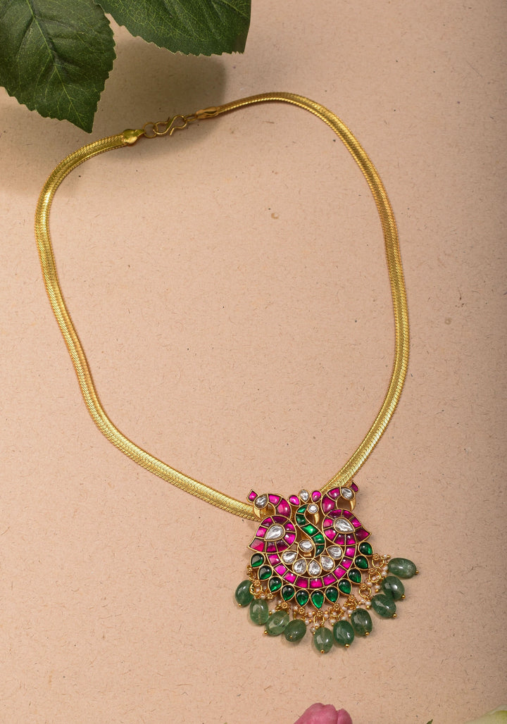 Peacock Pendant Necklace in Minimalistic design with Braided Chain | Shobitam Jewelry