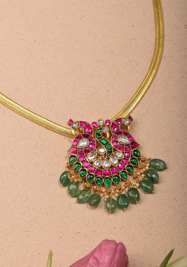 Peacock Pendant Necklace in Minimalistic design with Braided Chain | Shobitam Jewelry